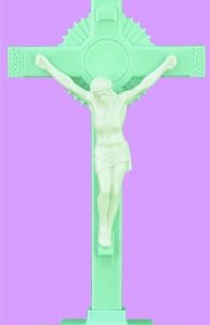 Sunburst Cross w/base 6 inch - Blue & White