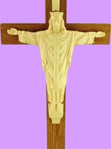 Wood Grained Cross 12 inch w/Christ The King - Wood Stained